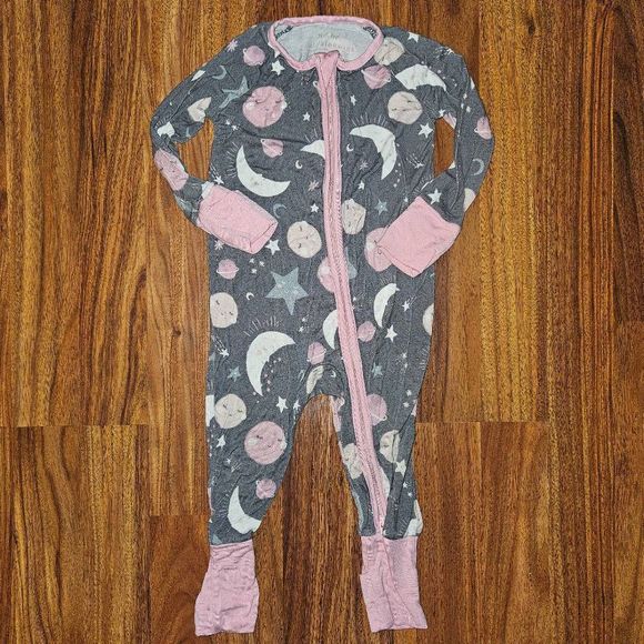 Little Sleepies Other - Little Sleepies Pink and Gray Lunar Bamboo Convertable Romper Baby Size 3-6 Mont